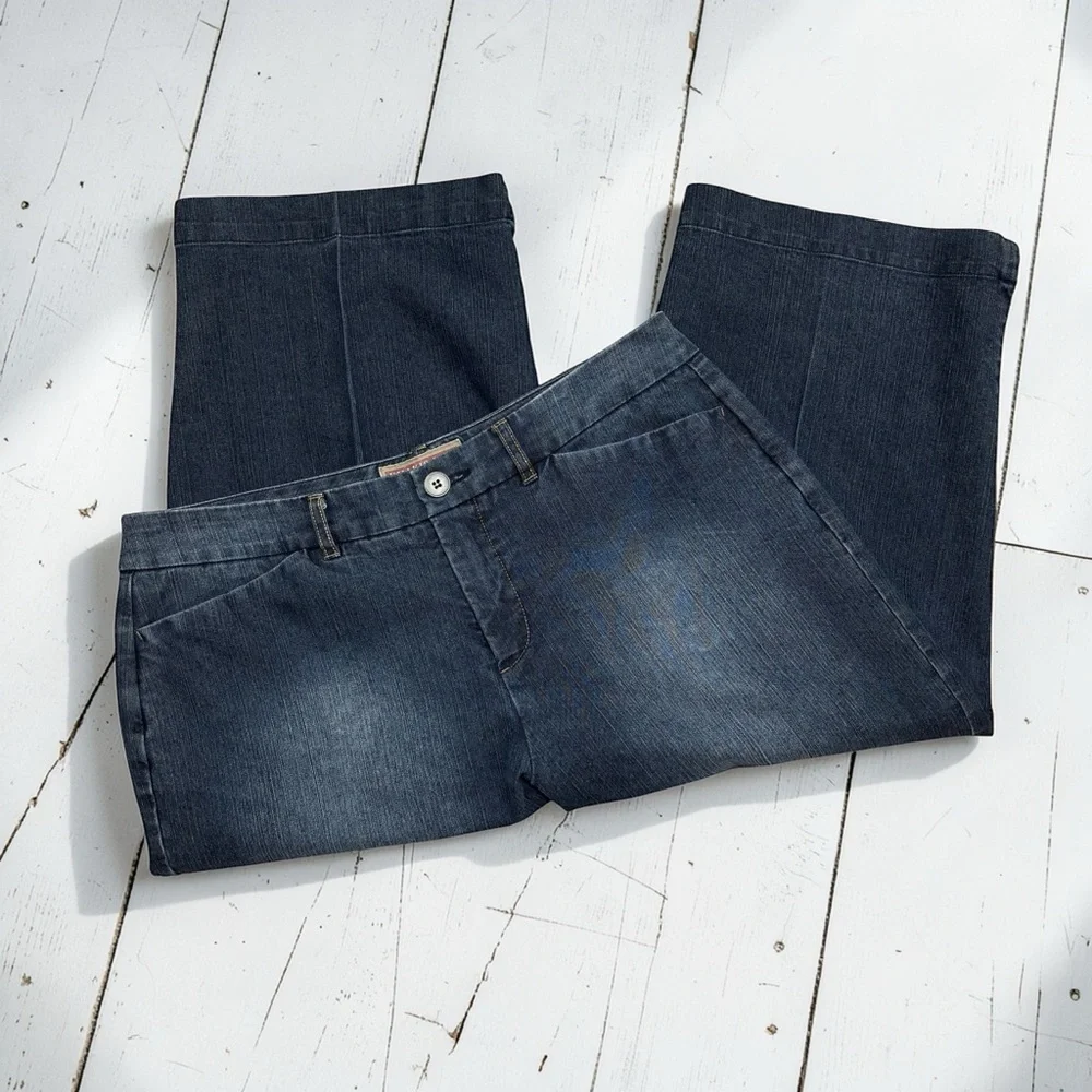 Khakis & Co Cropped Jeans Women Size 12 Blue Stretch Denim Wide Leg Capri Pants - Picture 7 of 7